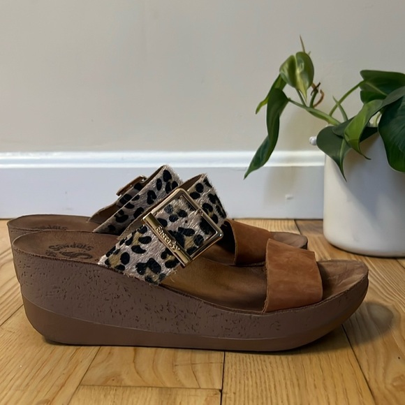 Wedge strap sandals with leopard print- Like New - Picture 1 of 5